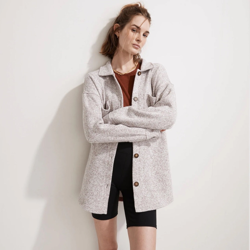Madewell (Re)sourced Sweater Fleece Shirt-Jacket Heathered Pale Thistle Size XS